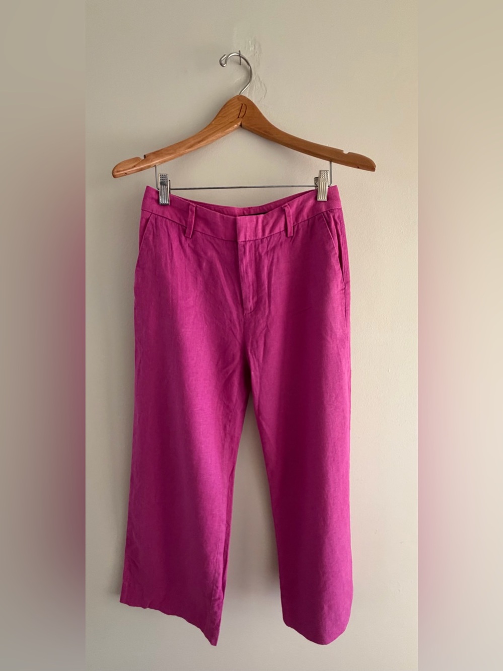 Ann Taylor Flare Ankle Linen Blend Pants Size 2 Fuchsia